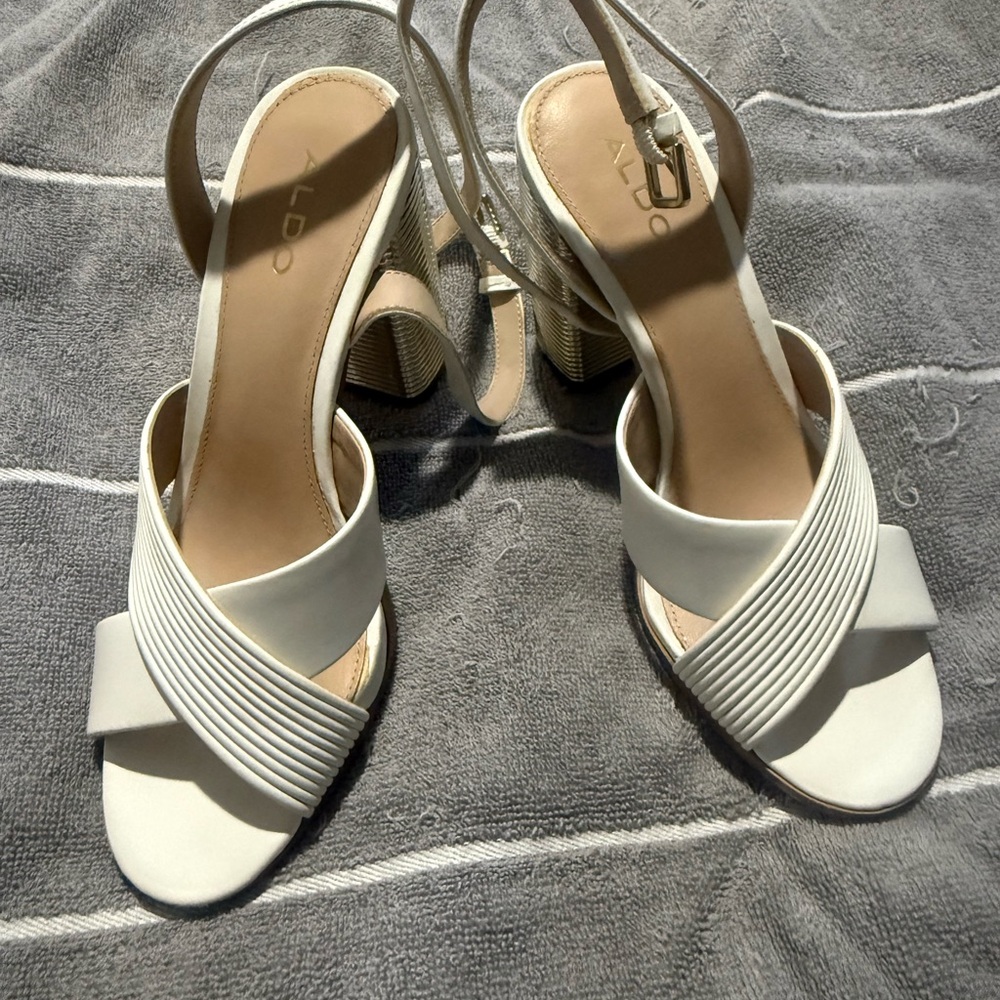 Aldo Cream Strappy Block Heels